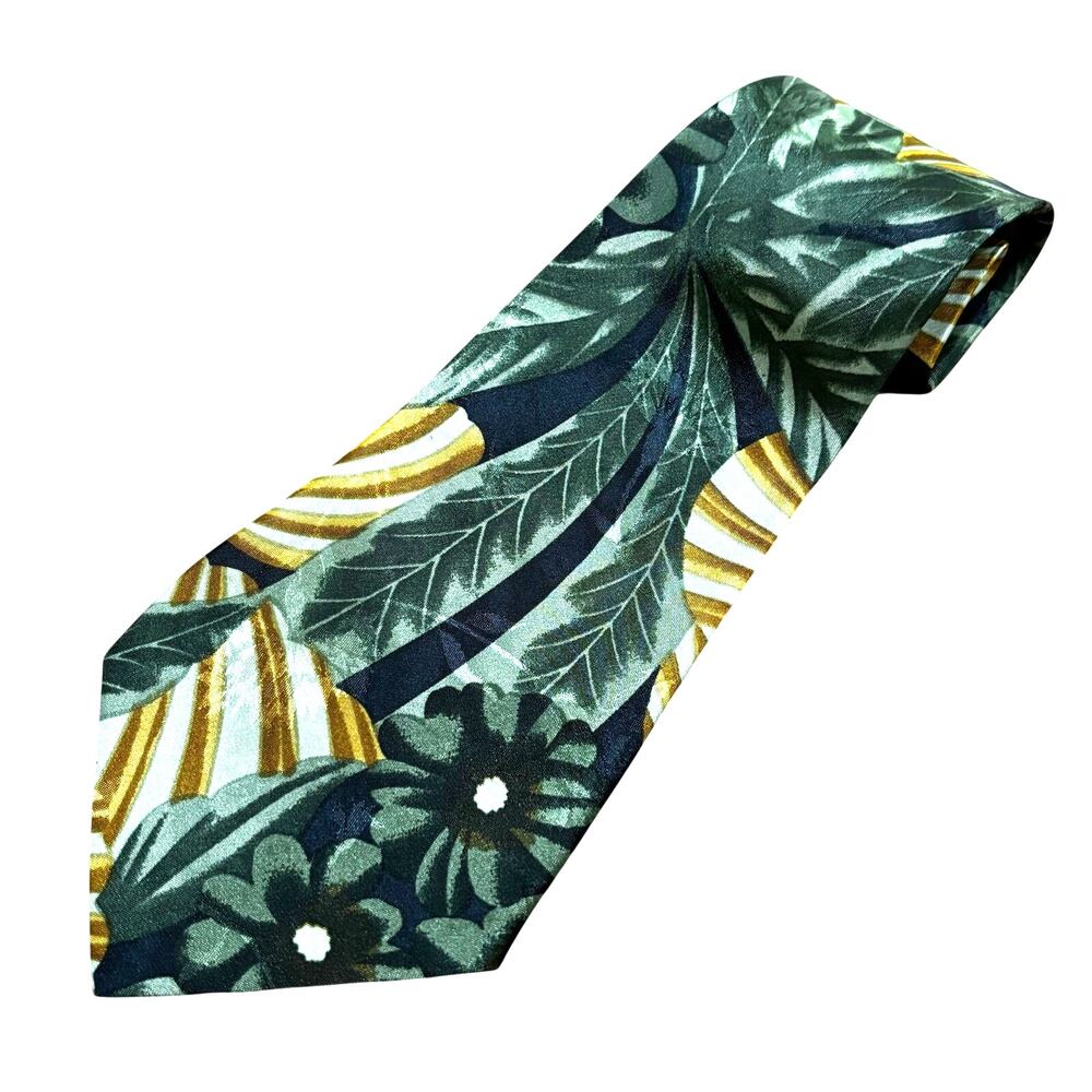 Picasso hand made men's neck tie green & yellow jungle print silky finish